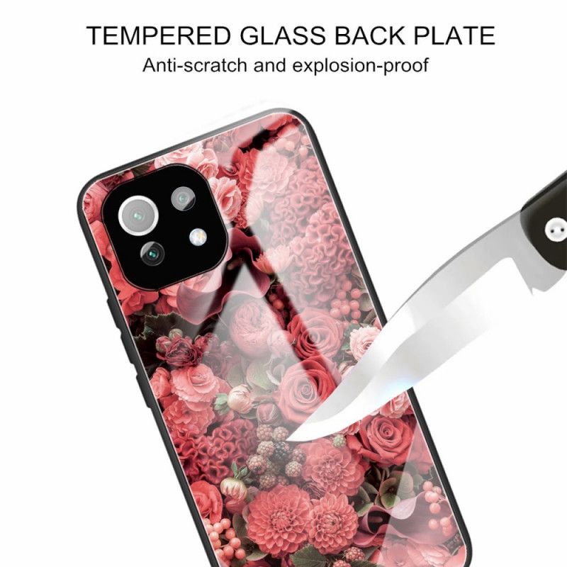 Cover Xiaomi Mi 11 Lite 5G NE / Mi 11 Lite 4G / 5G Hærdet Glas Lyserøde Blomster