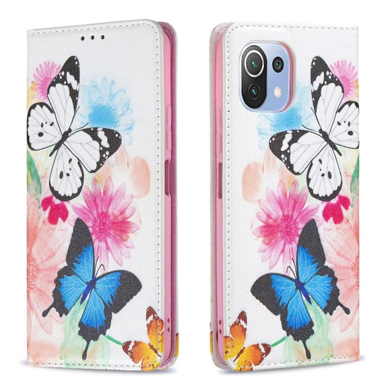 Flip Cover Xiaomi Mi 11 Lite 5G NE / Mi 11 Lite 4G / 5G Malede Sommerfugle Og Blomster