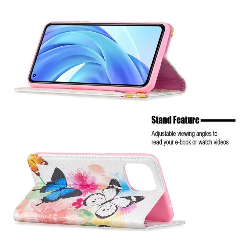 Flip Cover Xiaomi Mi 11 Lite 5G NE / Mi 11 Lite 4G / 5G Malede Sommerfugle Og Blomster