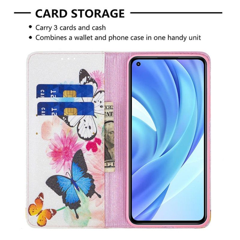 Flip Cover Xiaomi Mi 11 Lite 5G NE / Mi 11 Lite 4G / 5G Malede Sommerfugle Og Blomster