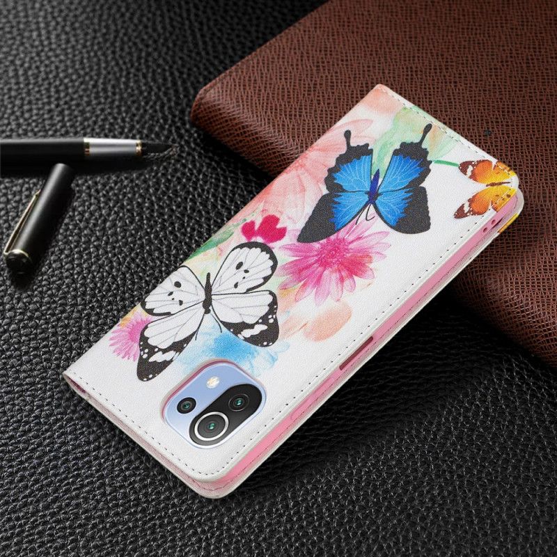 Flip Cover Xiaomi Mi 11 Lite 5G NE / Mi 11 Lite 4G / 5G Malede Sommerfugle Og Blomster