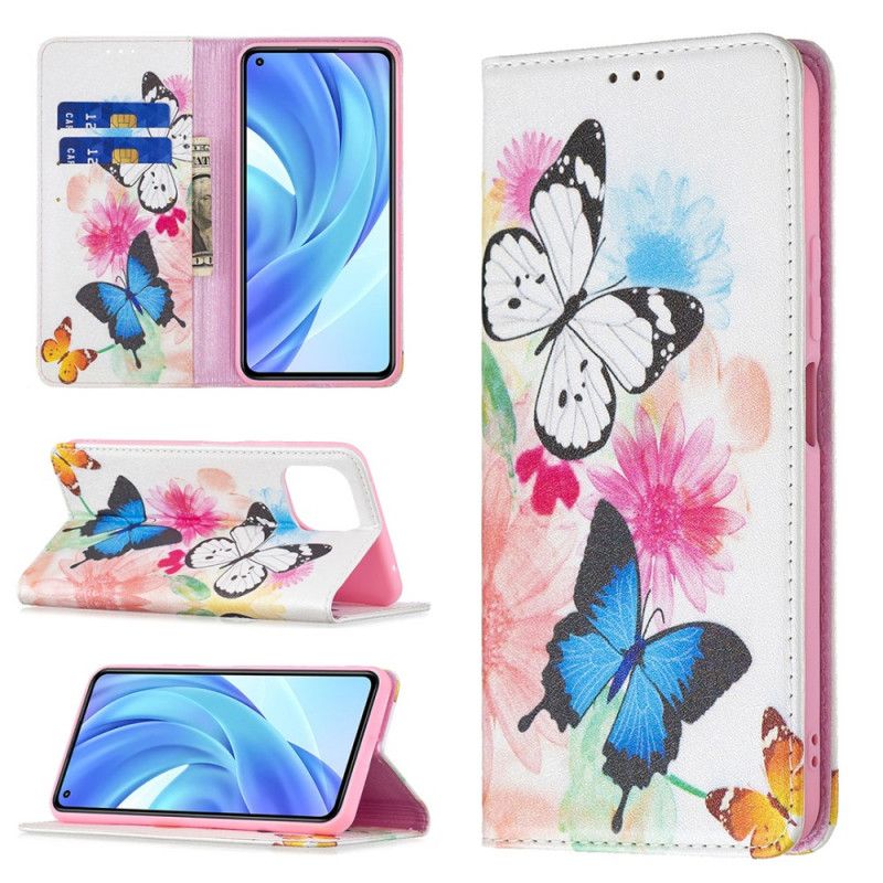 Flip Cover Xiaomi Mi 11 Lite 5G NE / Mi 11 Lite 4G / 5G Malede Sommerfugle Og Blomster