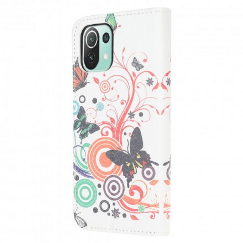 Flip Cover Xiaomi Mi 11 Lite 5G NE / Mi 11 Lite 4G / 5G Sommerfugle Og Blomster