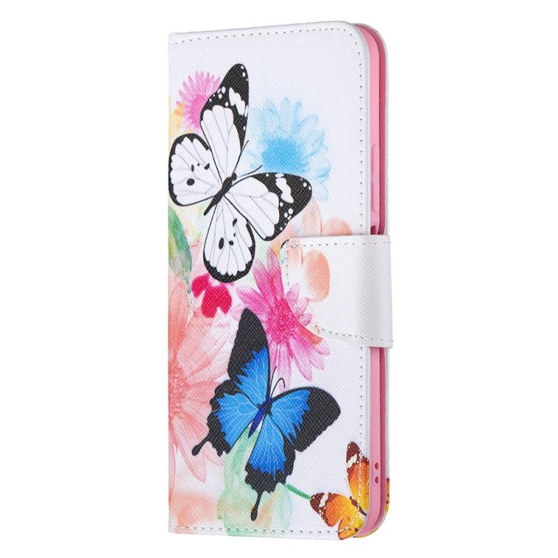 Læder Cover Xiaomi Mi 11 Lite 5G NE / Mi 11 Lite 4G / 5G Malede Sommerfugle Og Blomster