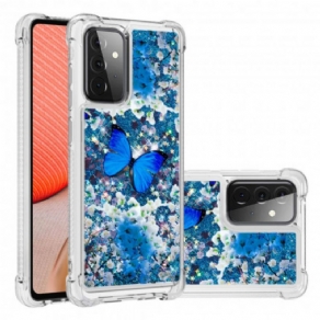 Cover Samsung Galaxy A72 4G / 5G Blå Glitter Sommerfugle