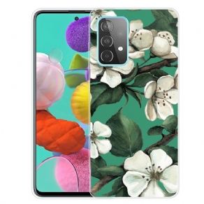 Cover Samsung Galaxy A72 4G / 5G Hvide Malede Blomster