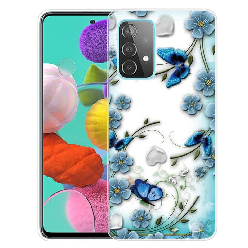 Cover Samsung Galaxy A72 4G / 5G Retro Sommerfugle Og Blomster