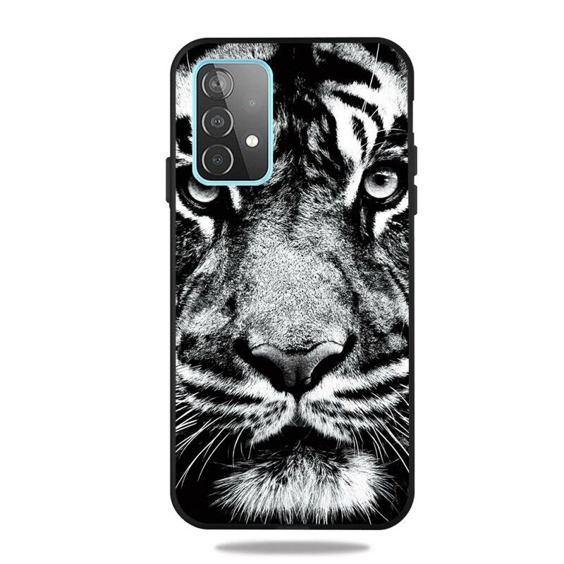 Cover Samsung Galaxy A72 4G / 5G Sort Og Hvid Tiger