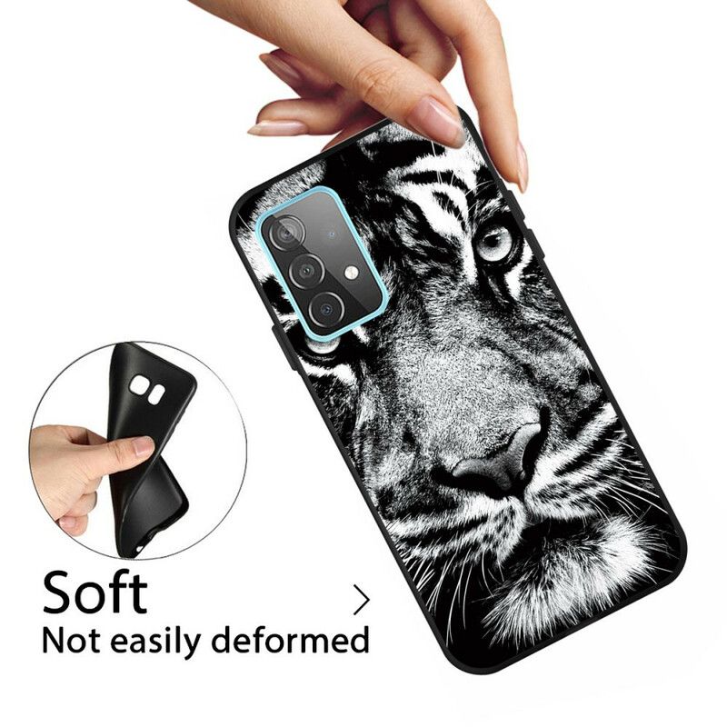 Cover Samsung Galaxy A72 4G / 5G Sort Og Hvid Tiger