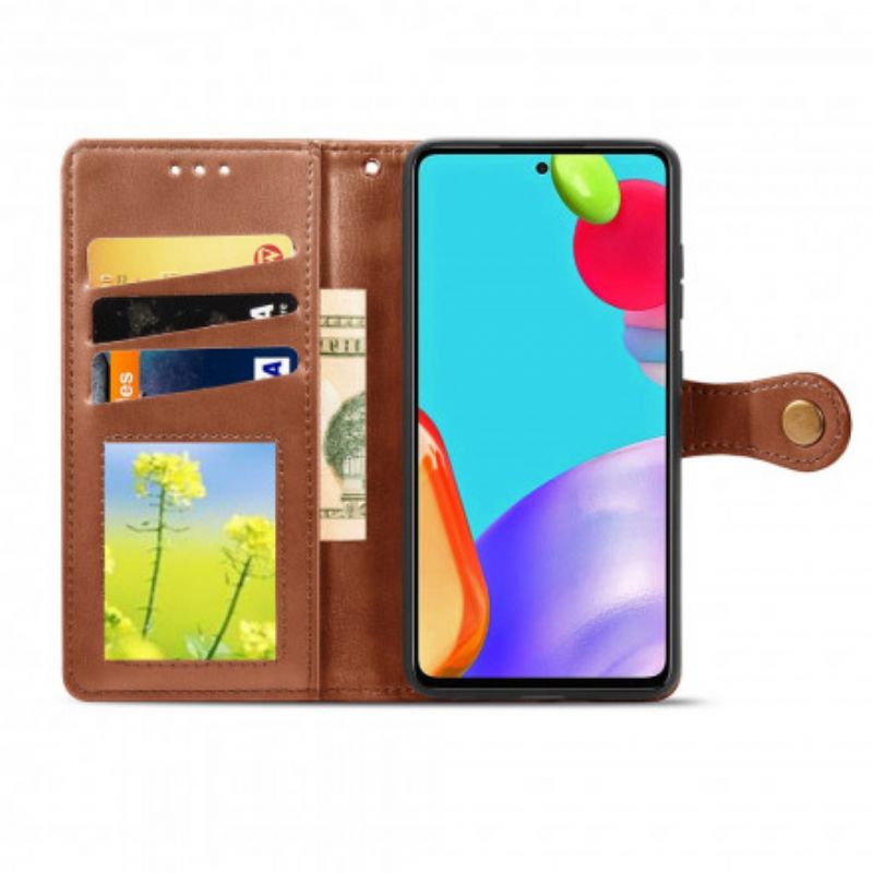 Flip Cover Samsung Galaxy A72 4G / 5G Imiteret Læder Og Vintage Lås