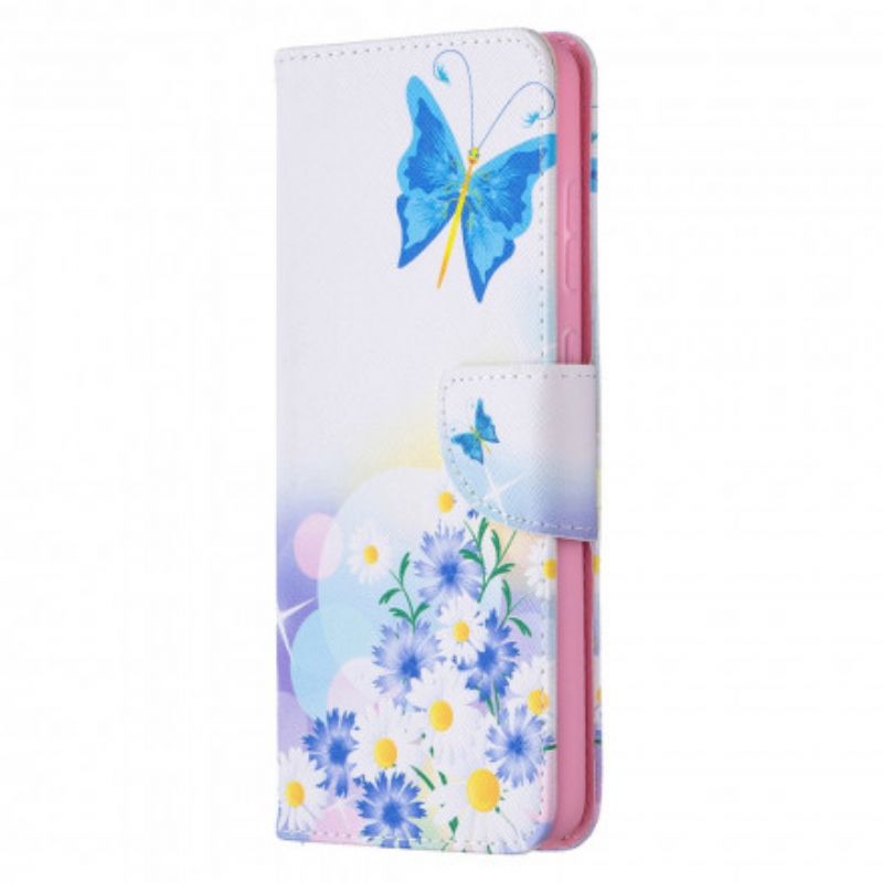 Flip Cover Samsung Galaxy A72 4G / 5G Malede Sommerfugle Og Blomster