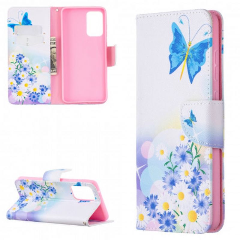 Flip Cover Samsung Galaxy A72 4G / 5G Malede Sommerfugle Og Blomster