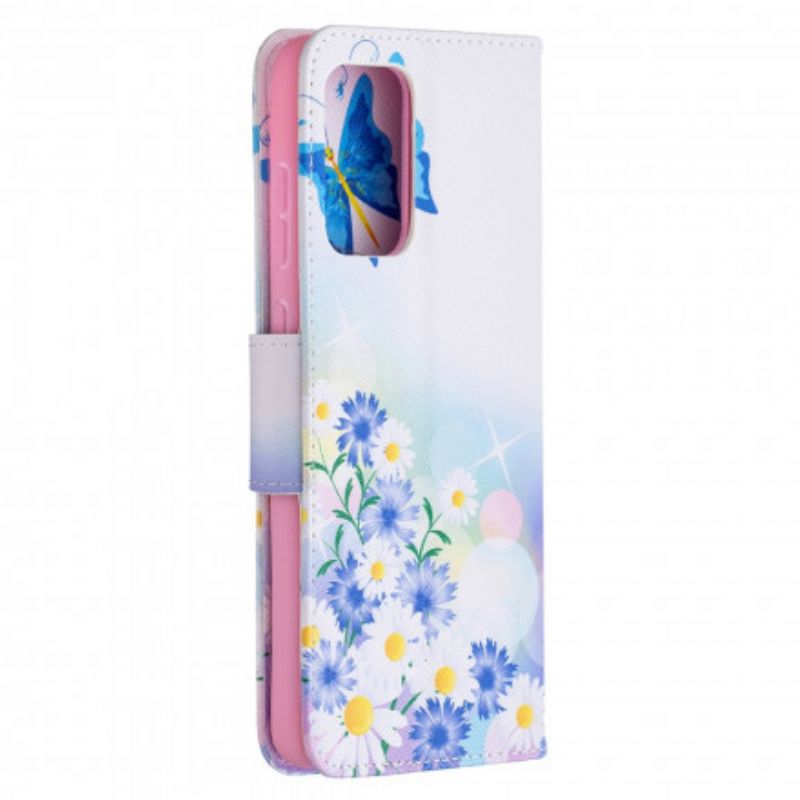 Flip Cover Samsung Galaxy A72 4G / 5G Malede Sommerfugle Og Blomster