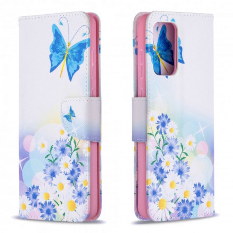 Flip Cover Samsung Galaxy A72 4G / 5G Malede Sommerfugle Og Blomster