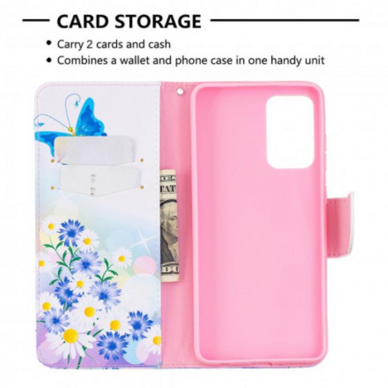 Flip Cover Samsung Galaxy A72 4G / 5G Malede Sommerfugle Og Blomster