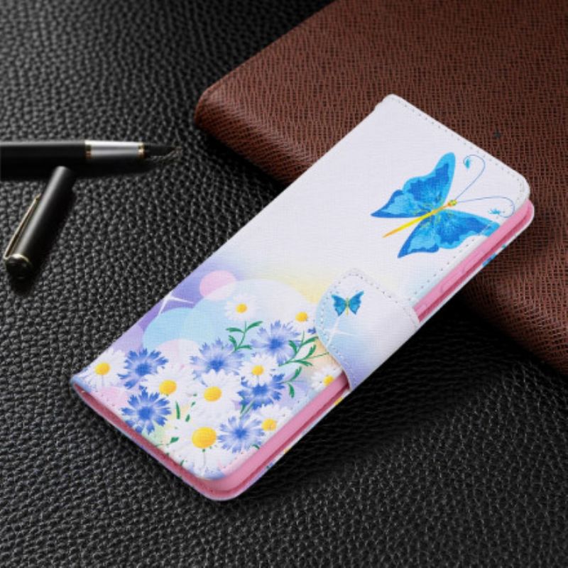 Flip Cover Samsung Galaxy A72 4G / 5G Malede Sommerfugle Og Blomster