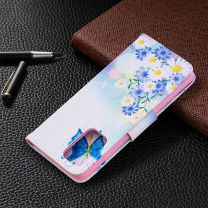 Flip Cover Samsung Galaxy A72 4G / 5G Malede Sommerfugle Og Blomster