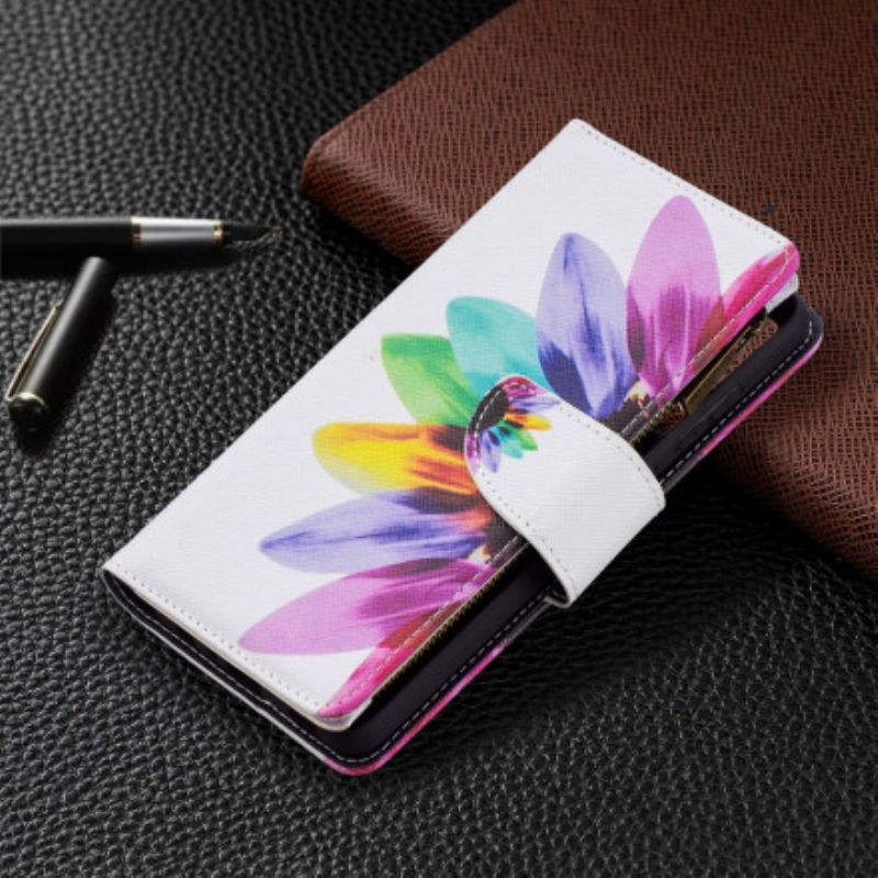 Læder Cover Samsung Galaxy A72 4G / 5G Blomsterlomme Med Lynlås