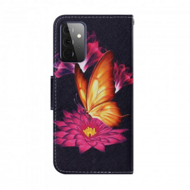 Læder Cover Samsung Galaxy A72 4G / 5G Sommerfugl Og Lotus