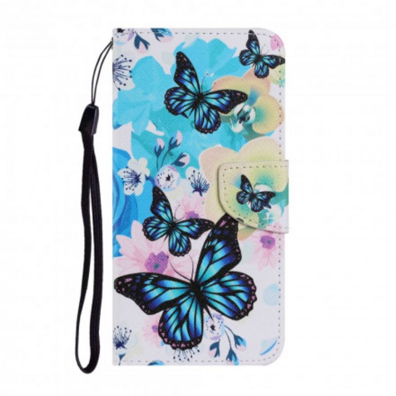 Læder Cover Samsung Galaxy A72 4G / 5G Sommerfugle Og Sommerblomster