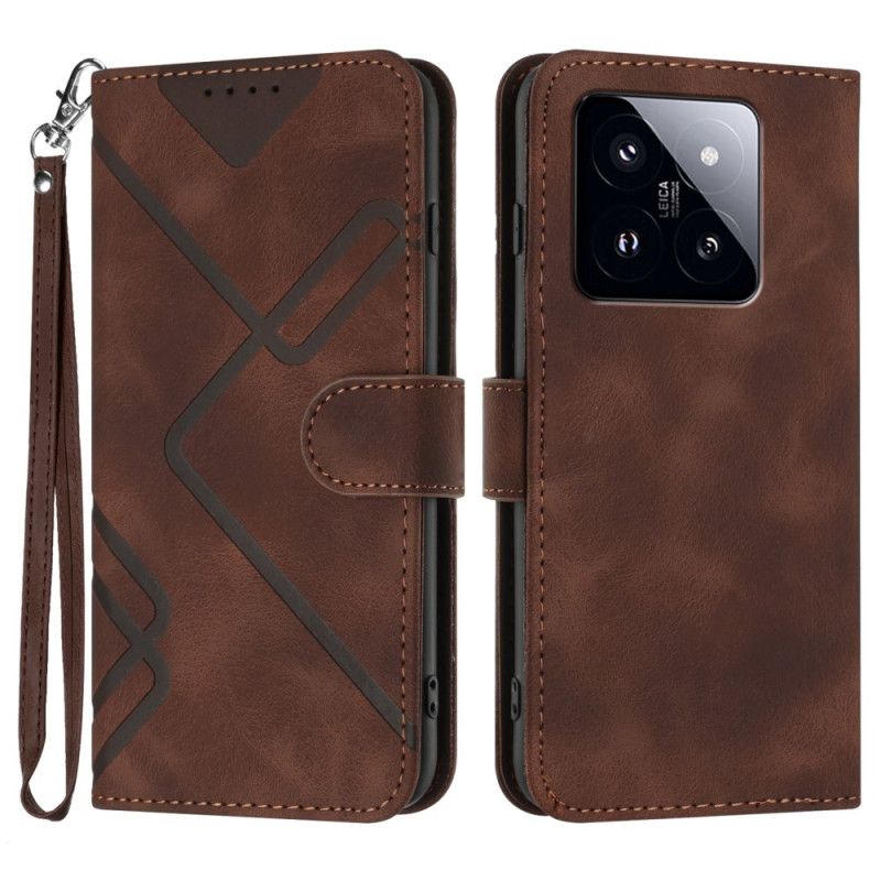 Læder Cover Xiaomi 14 Pro Telefon Etui Strap Design Lines