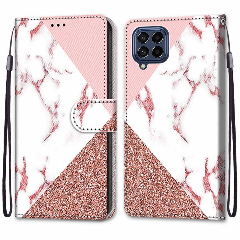 Læder Cover Samsung Galaxy M53 5G Marmor Og Glittertrekant