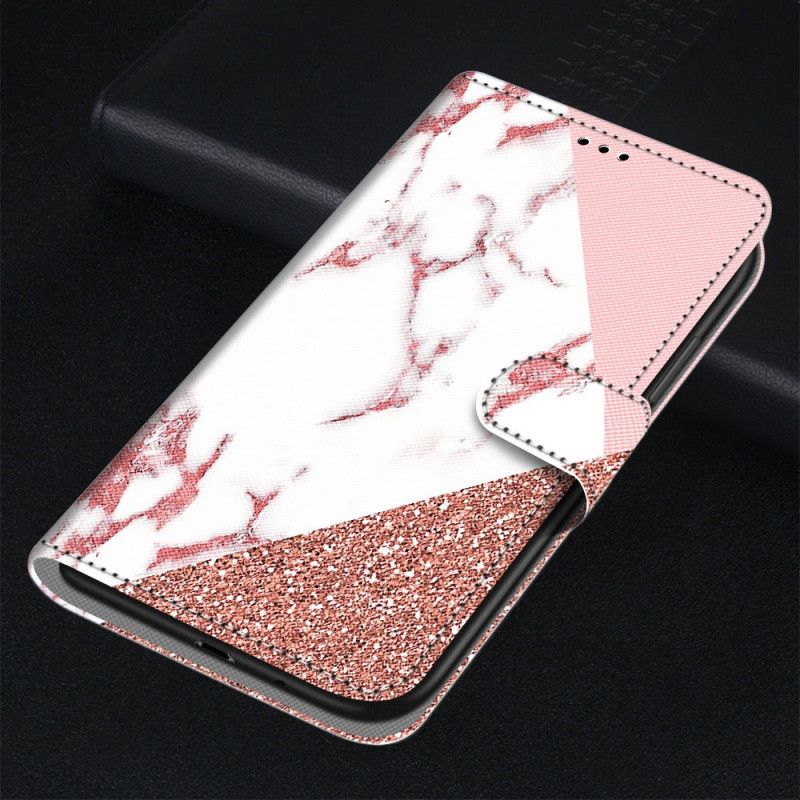 Læder Cover Samsung Galaxy M53 5G Marmor Og Glittertrekant