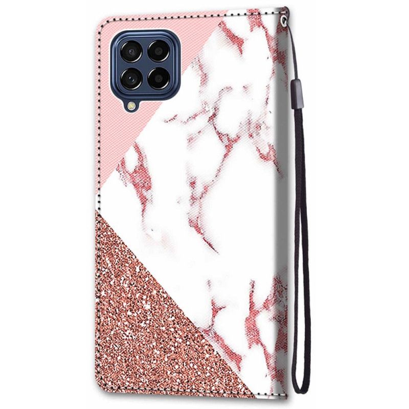 Læder Cover Samsung Galaxy M53 5G Marmor Og Glittertrekant