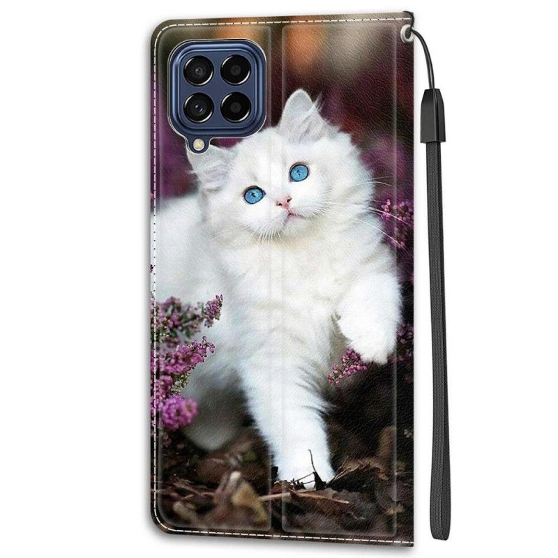 Læder Cover Samsung Galaxy M53 5G Med Snor Thong Cat Fan