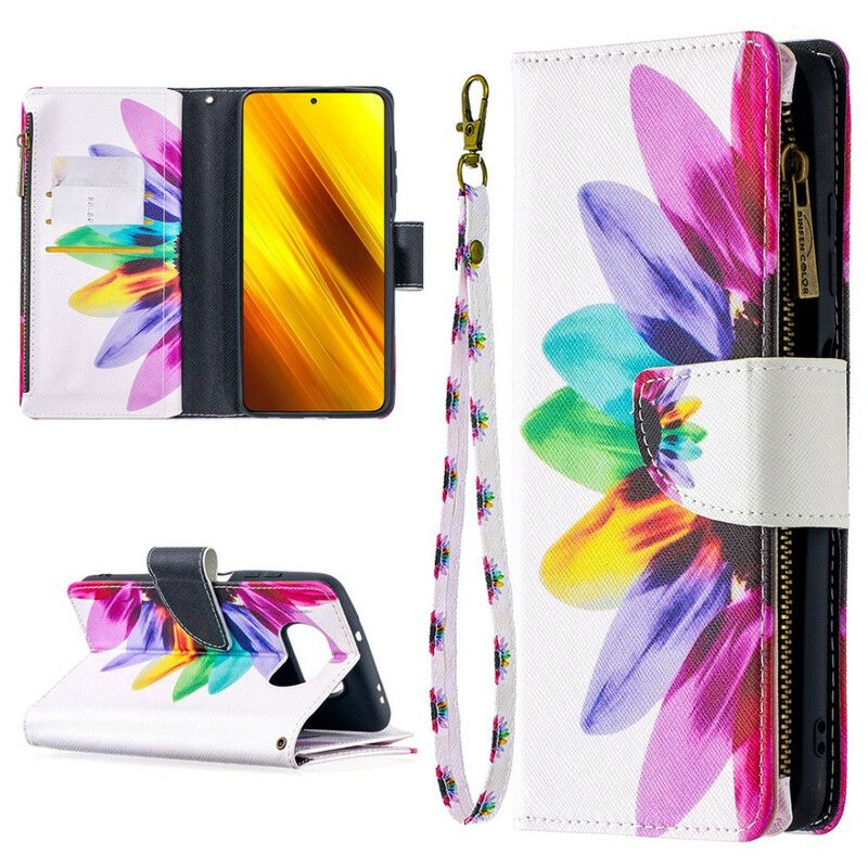 Flip Cover Poco X3 / X3 Pro / X3 NFC Blomsterlomme Med Lynlås