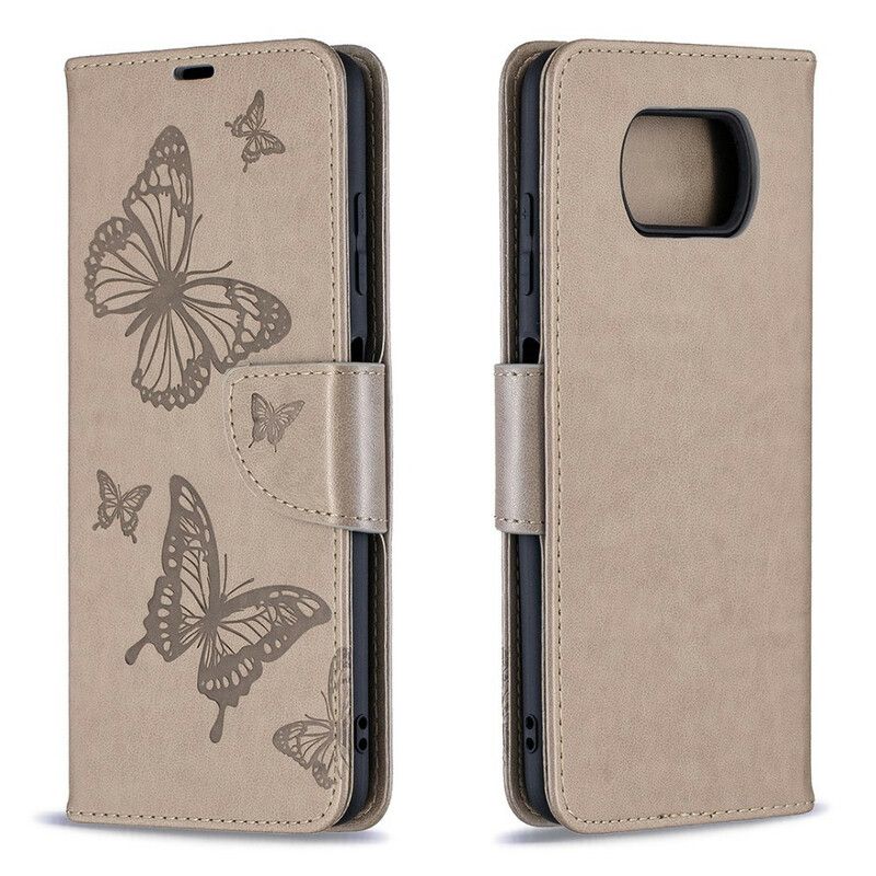 Flip Cover Poco X3 / X3 Pro / X3 NFC Med Snor Sommerfugle Trykt Rem