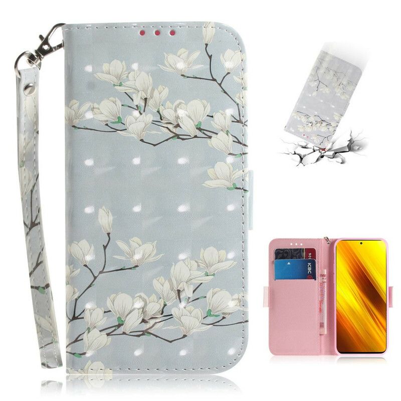 Flip Cover Poco X3 / X3 Pro / X3 NFC Med Snor Thong Blomstergren