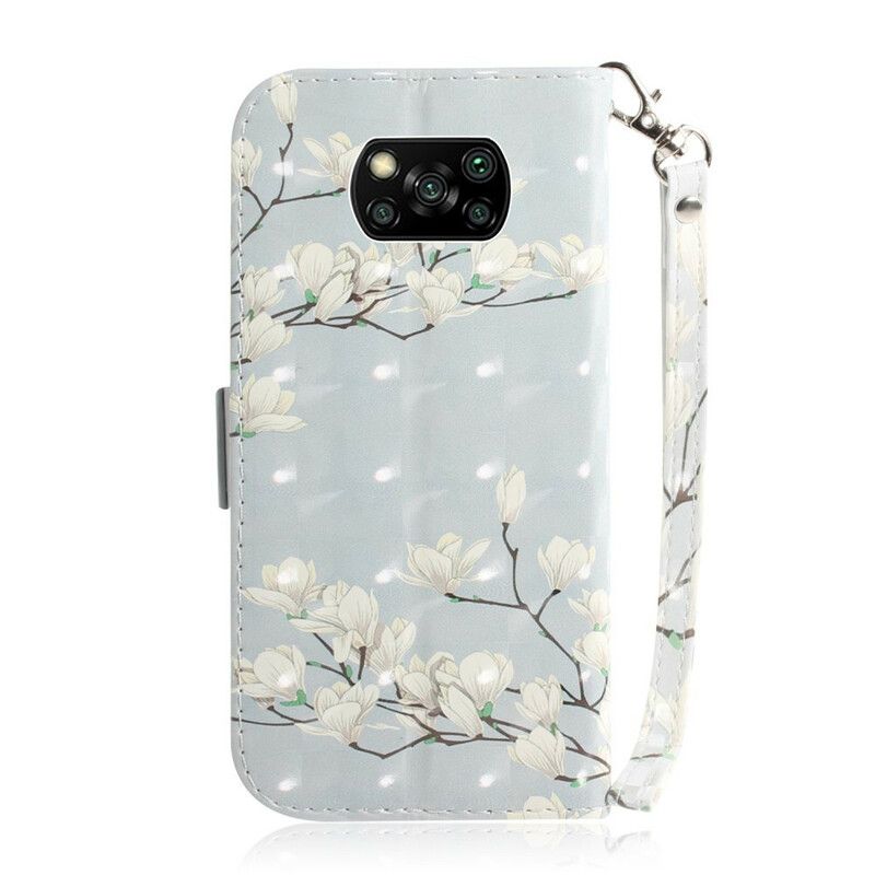 Flip Cover Poco X3 / X3 Pro / X3 NFC Med Snor Thong Blomstergren