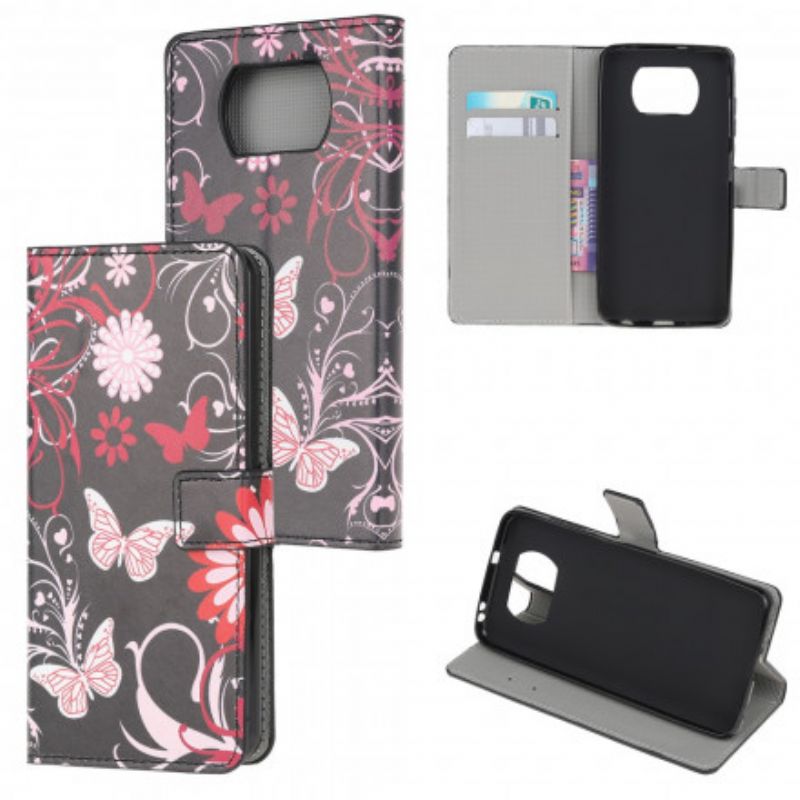 Flip Cover Poco X3 / X3 Pro / X3 NFC Sommerfugle Og Blomster