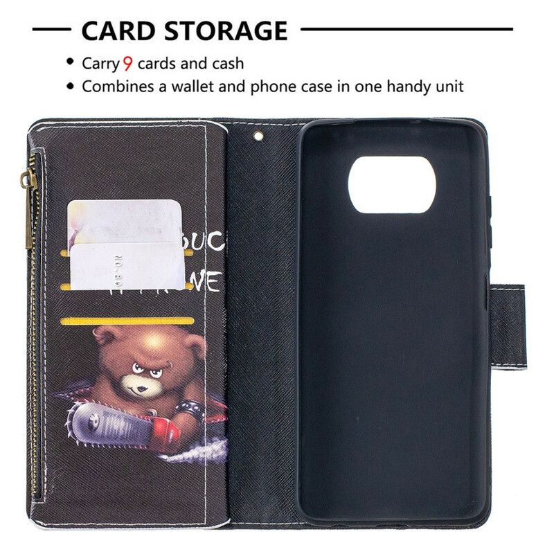 Læder Cover Poco X3 / X3 Pro / X3 NFC Bear Lynlåslomme