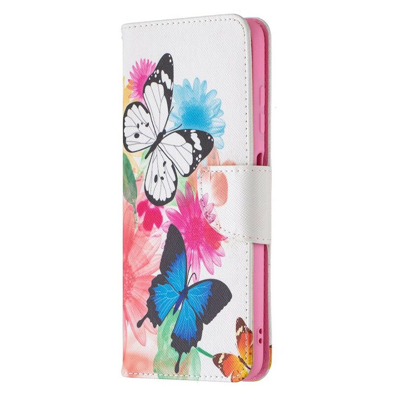 Læder Cover Poco X3 / X3 Pro / X3 NFC Malede Sommerfugle Og Blomster