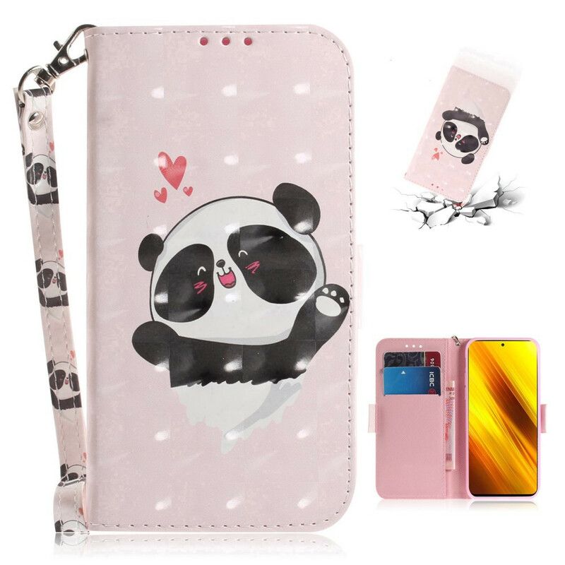 Læder Cover Poco X3 / X3 Pro / X3 NFC Med Snor Thong Panda Love