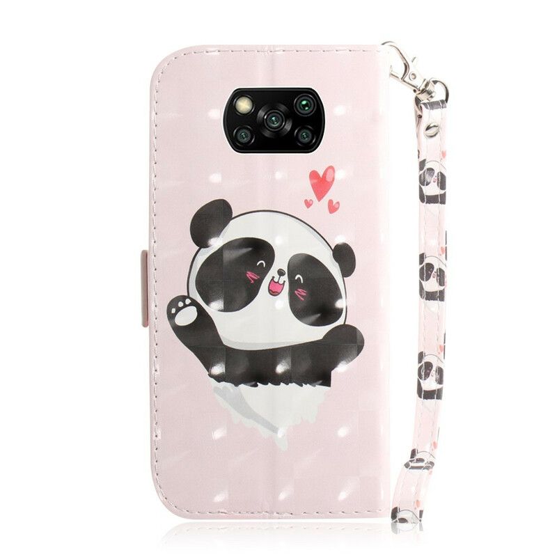 Læder Cover Poco X3 / X3 Pro / X3 NFC Med Snor Thong Panda Love