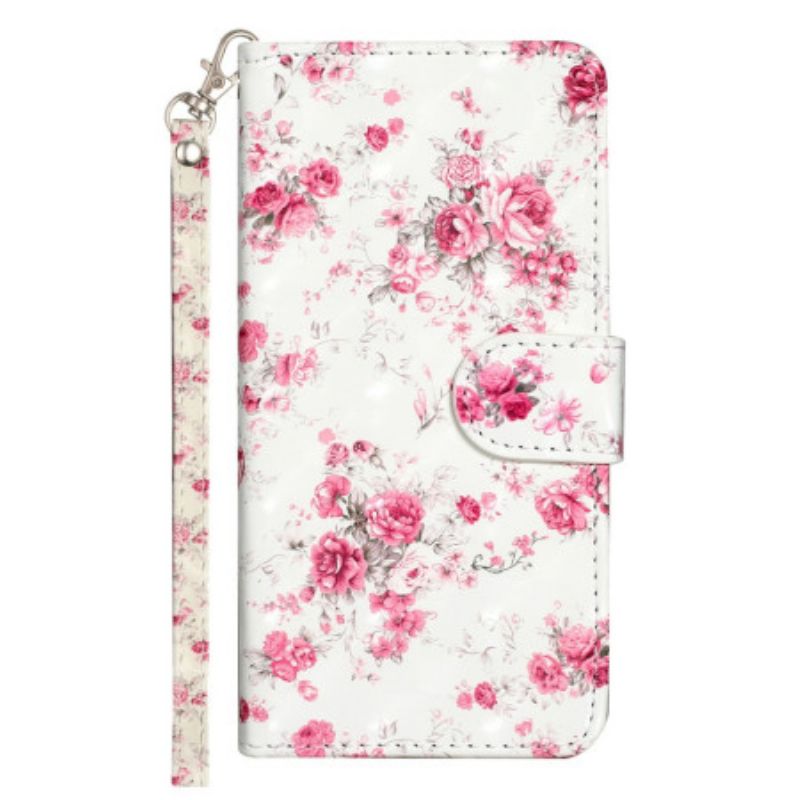 Flip Cover Poco C65 Lyserøde Blomster Med Rem