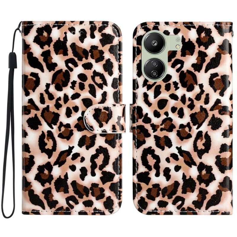 Flip Cover Poco C65 Strappy Med Leopardtryk