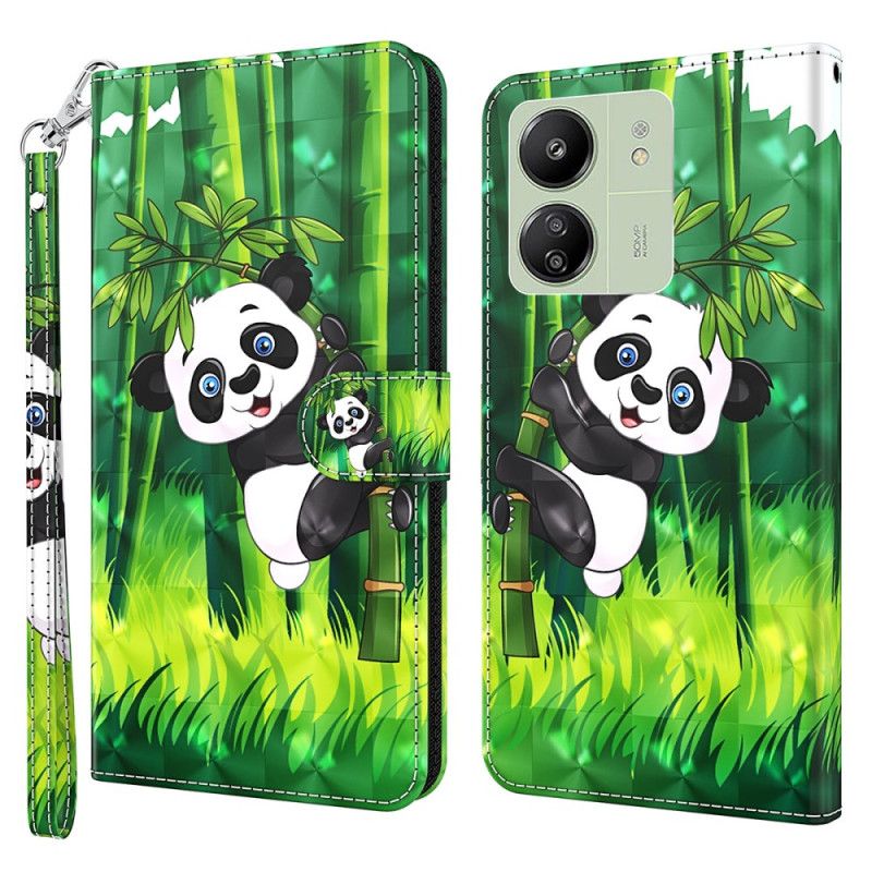 Flip Cover Til Poco C65 Bambus Panda Med Rem