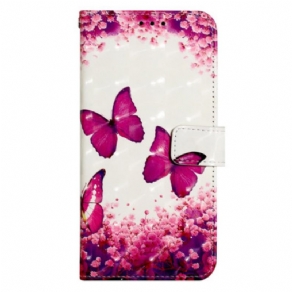 Flip Cover Til Poco C65 Pink Sommerfugle