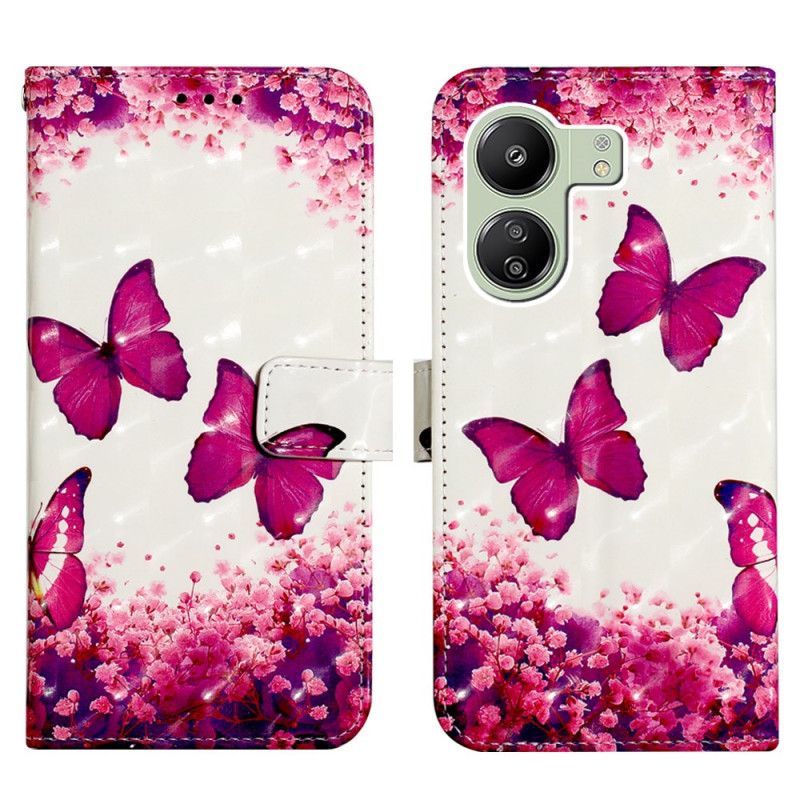 Flip Cover Til Poco C65 Pink Sommerfugle