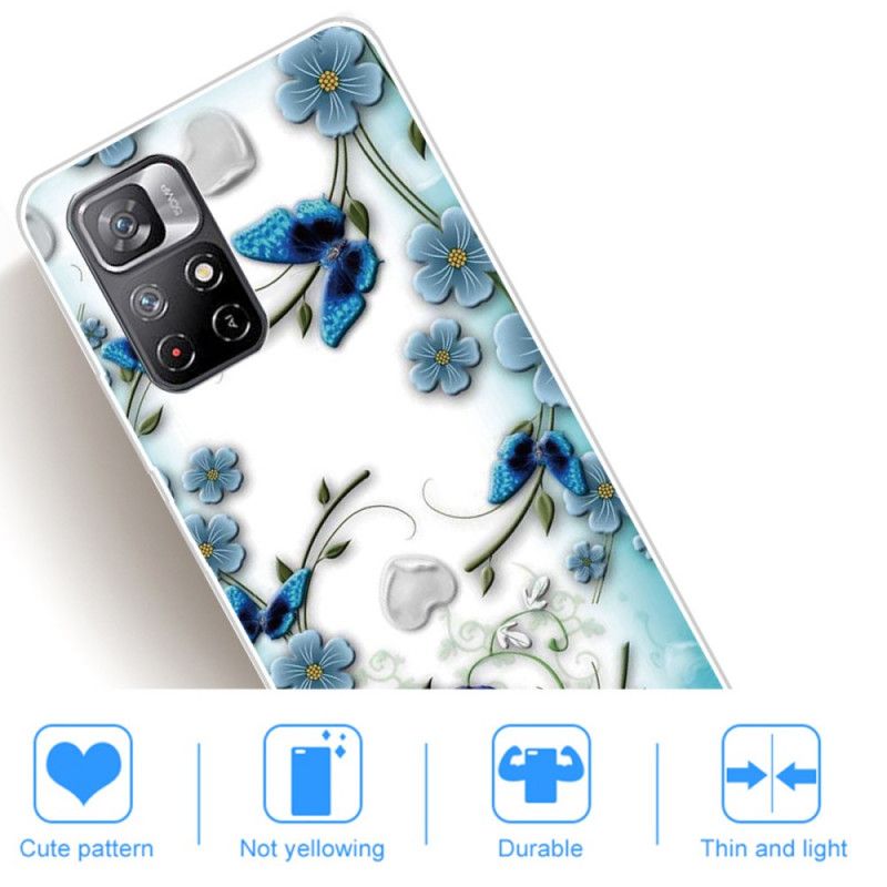 Cover Xiaomi Redmi Note 11 Pro Plus 5G Blå Blomster Og Sommerfugle