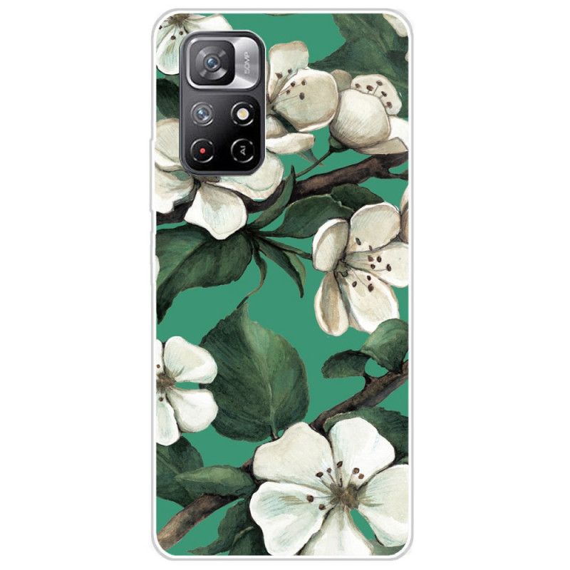 Cover Xiaomi Redmi Note 11 Pro Plus 5G Hvide Silikone Blomster