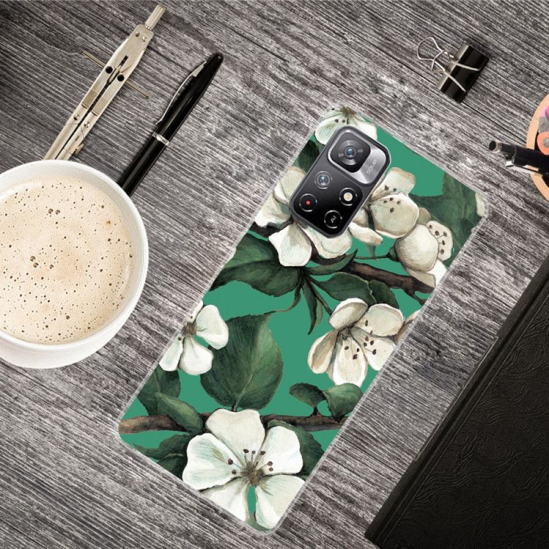 Cover Xiaomi Redmi Note 11 Pro Plus 5G Hvide Silikone Blomster