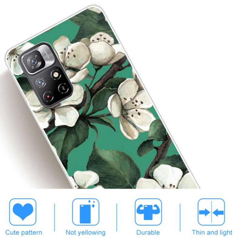 Cover Xiaomi Redmi Note 11 Pro Plus 5G Hvide Silikone Blomster