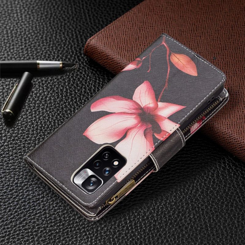 Flip Cover Xiaomi Redmi Note 11 Pro Plus 5G Blomsterlomme Med Lynlås