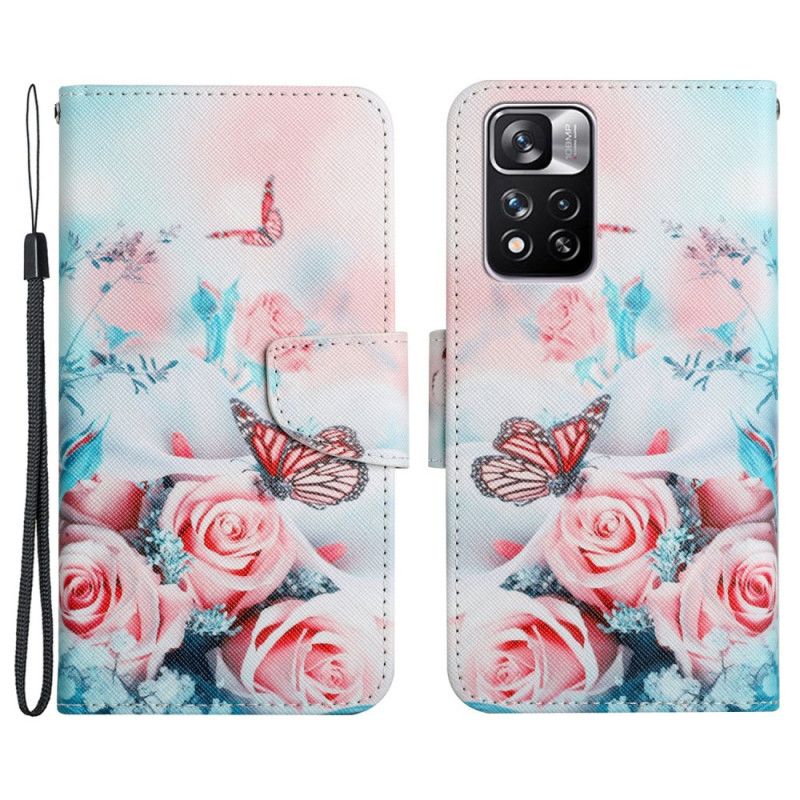 Flip Cover Xiaomi Redmi Note 11 Pro Plus 5G Buket Blomster Og Sommerfugle