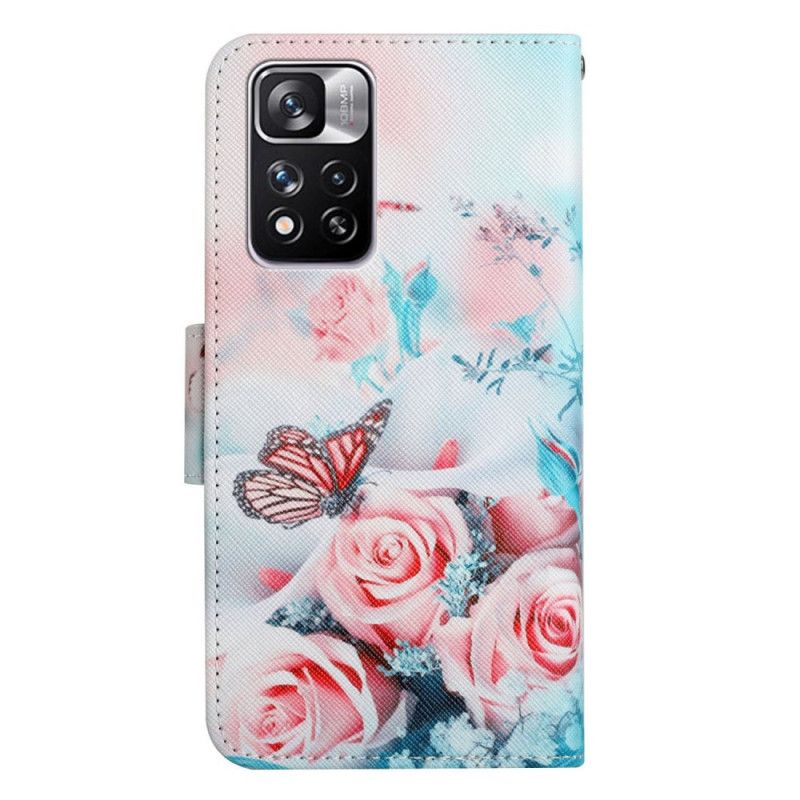 Flip Cover Xiaomi Redmi Note 11 Pro Plus 5G Buket Blomster Og Sommerfugle